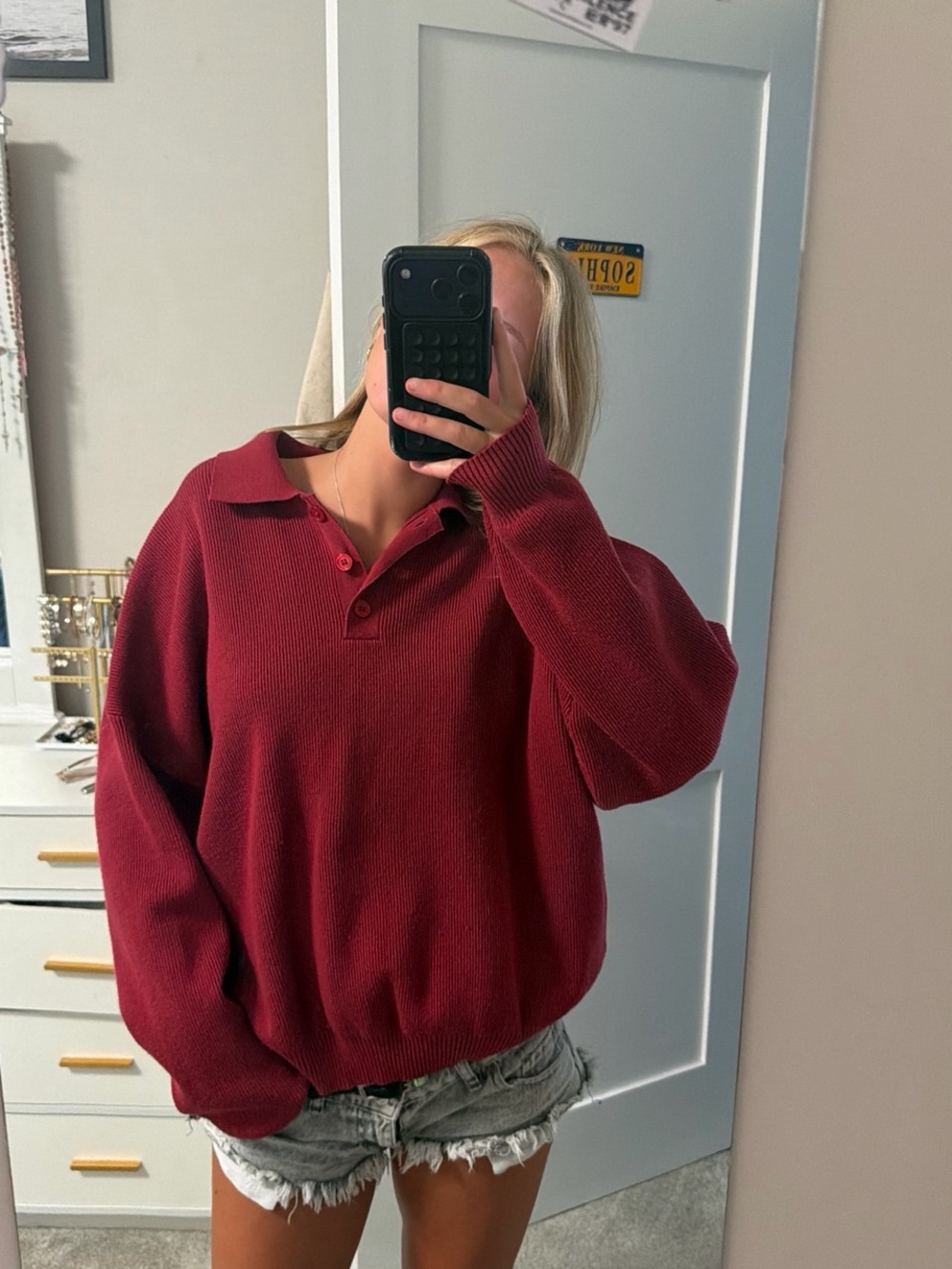 Edikted Burgundy Collared Knit Pullover